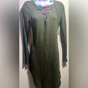 Olive Green Long Sleeve Sweater Dress